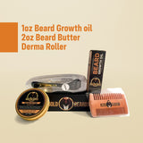 All natural & Organic Beard Growth Set=Beard oil+Butter+Comb+Derma Roller. - GOLD BEARDS