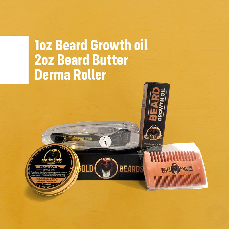 All natural & Organic Beard Growth Set=Beard oil+Butter+Comb+Derma Roller. - GOLD BEARDS